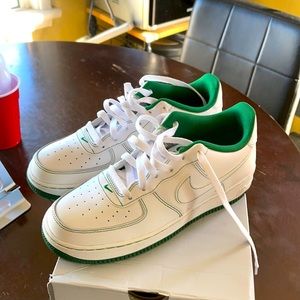 Youth Nike Air Force ones white green trim size 7y